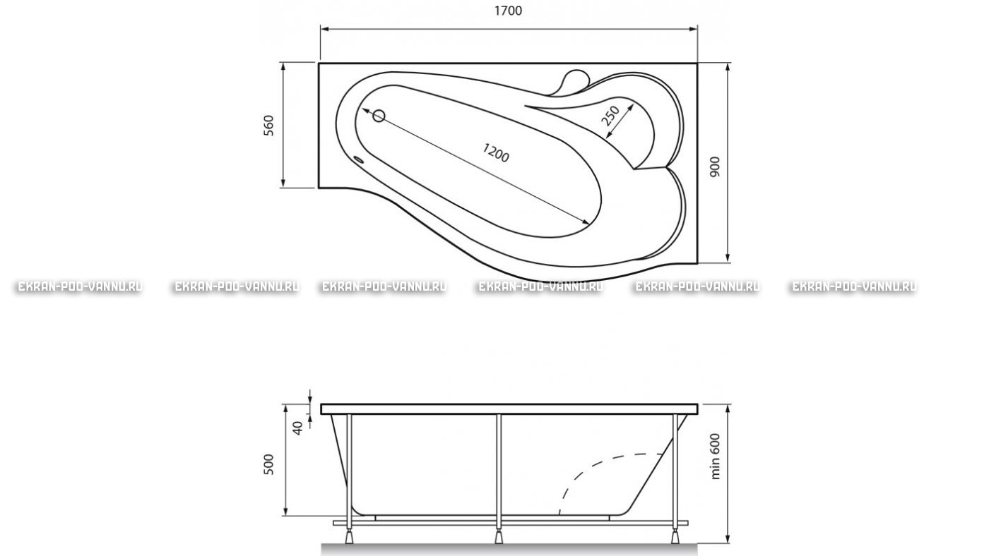Акриловая ванна Relisan Isabella 170x90x60 – купить по цене 24130 руб. в интернет-магазине в городе Липецк картинка 13