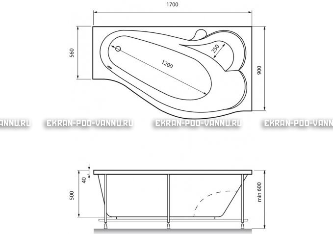 Акриловая ванна Relisan Isabella 170x90x60 – купить по цене 24130 руб. в интернет-магазине в городе Липецк картинка 4