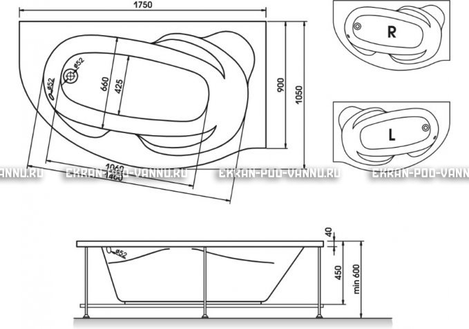 Акриловая ванна Relisan Liliya 175x90 – купить по цене 24570 руб. в интернет-магазине в городе Липецк картинка 3