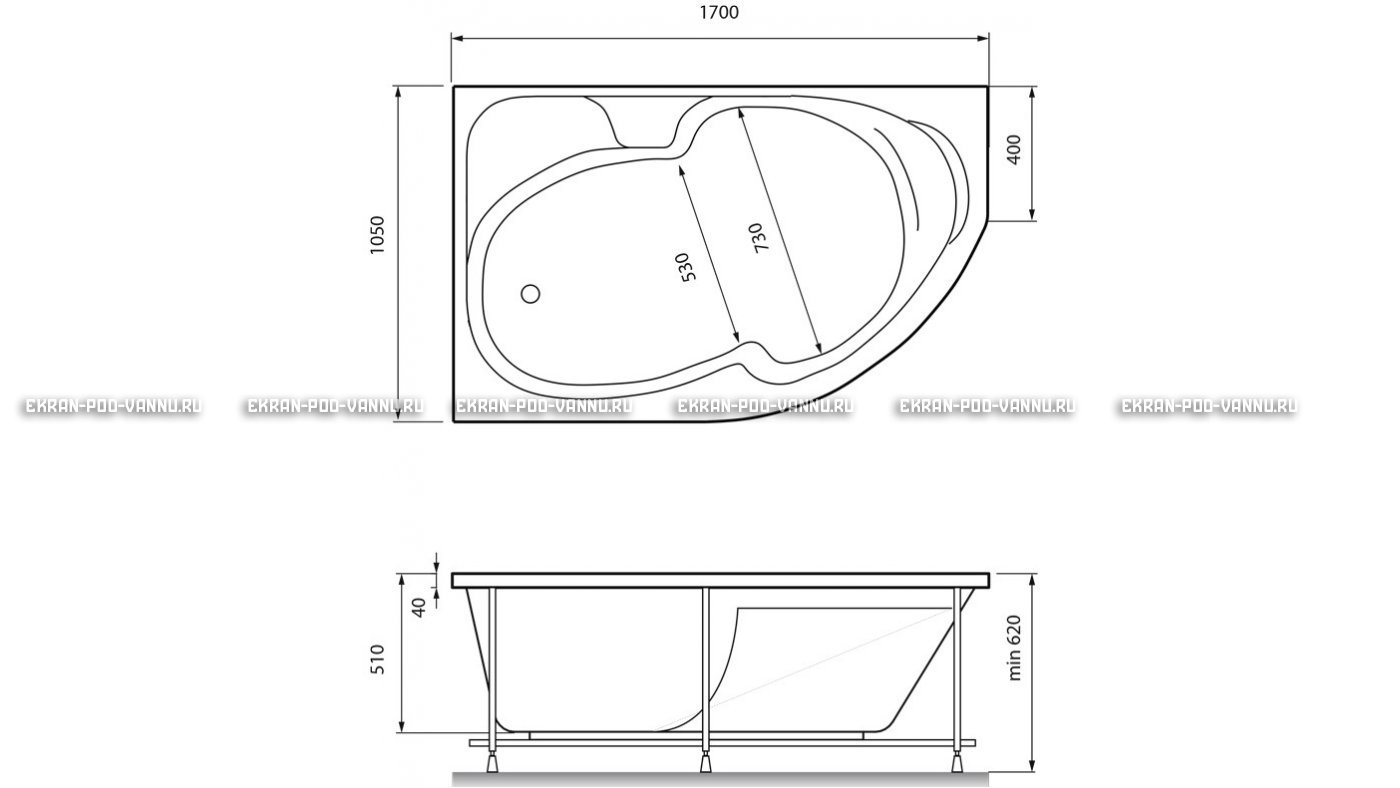 Акриловая ванна Relisan Sofi 170x105 – купить по цене 23480 руб. в интернет-магазине в городе Липецк картинка 13