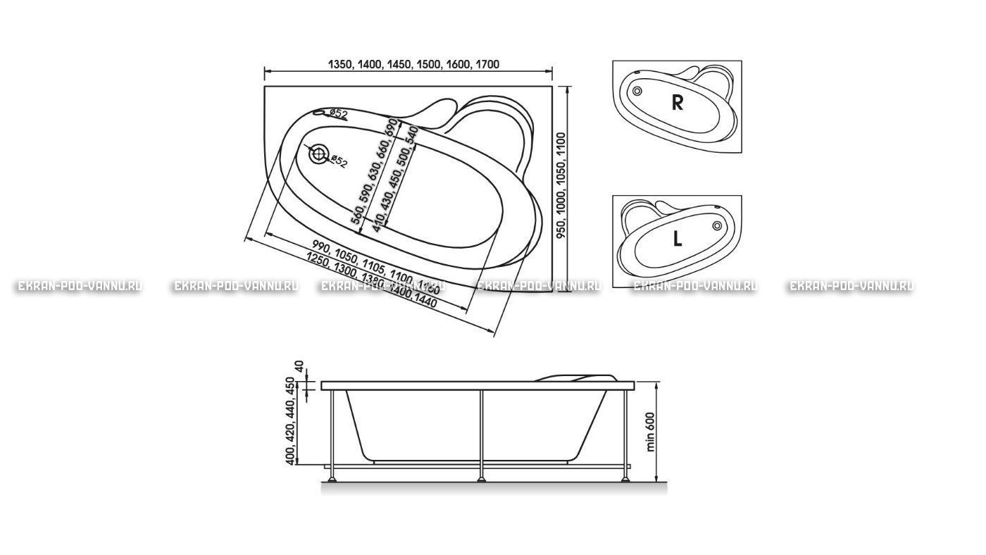 Акриловая ванна Relisan Ariadna 150x110 – купить по цене 24690 руб. в интернет-магазине в городе Липецк картинка 10