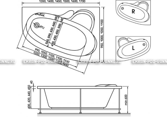 Акриловая ванна Relisan Ariadna 150x110 – купить по цене 24690 руб. в интернет-магазине в городе Липецк картинка 3