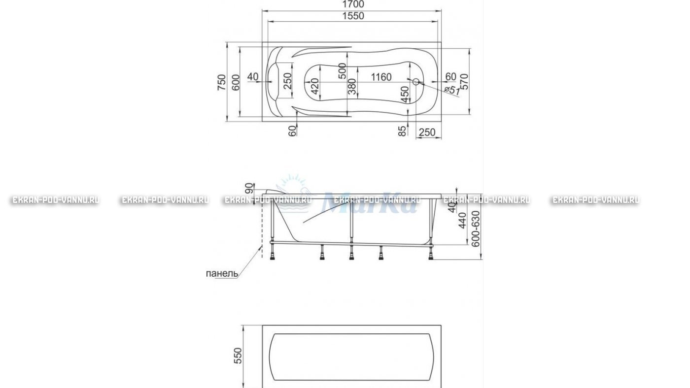 Акриловая ванна 1MarKa Calypso 170x75 – купить по цене 13950 руб. в интернет-магазине в городе Липецк картинка 22