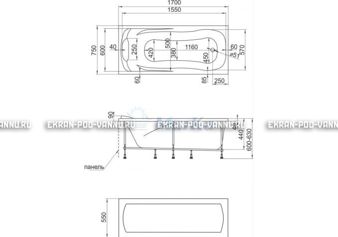 Акриловая ванна 1MarKa Calypso 170x75 – купить по цене 13950 руб. в интернет-магазине в городе Липецк картинка 7