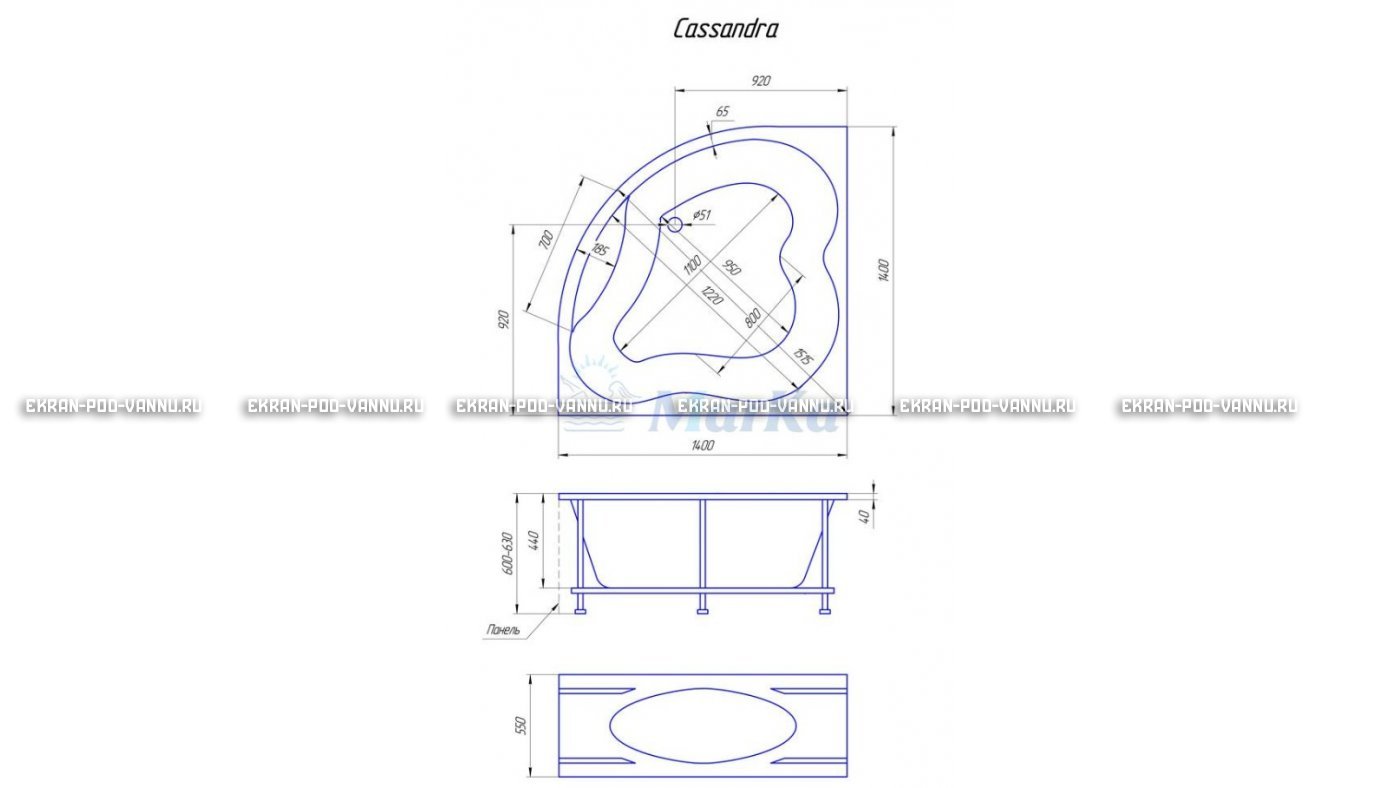 Акриловая ванна 1MarKa Cassandra 140x140 – купить по цене 18620 руб. в интернет-магазине в городе Липецк картинка 19
