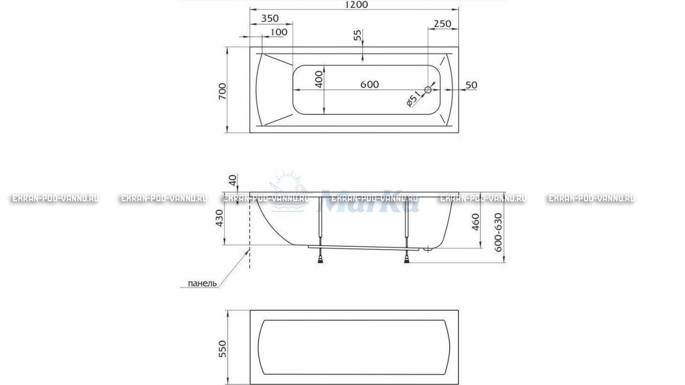 Акриловая ванна 1MarKa Modern 120x70 – купить по цене 7600 руб. в интернет-магазине в городе Липецк картинка 13