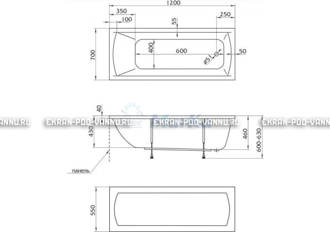 Акриловая ванна 1MarKa Modern 120x70 – купить по цене 7600 руб. в интернет-магазине в городе Липецк картинка 4