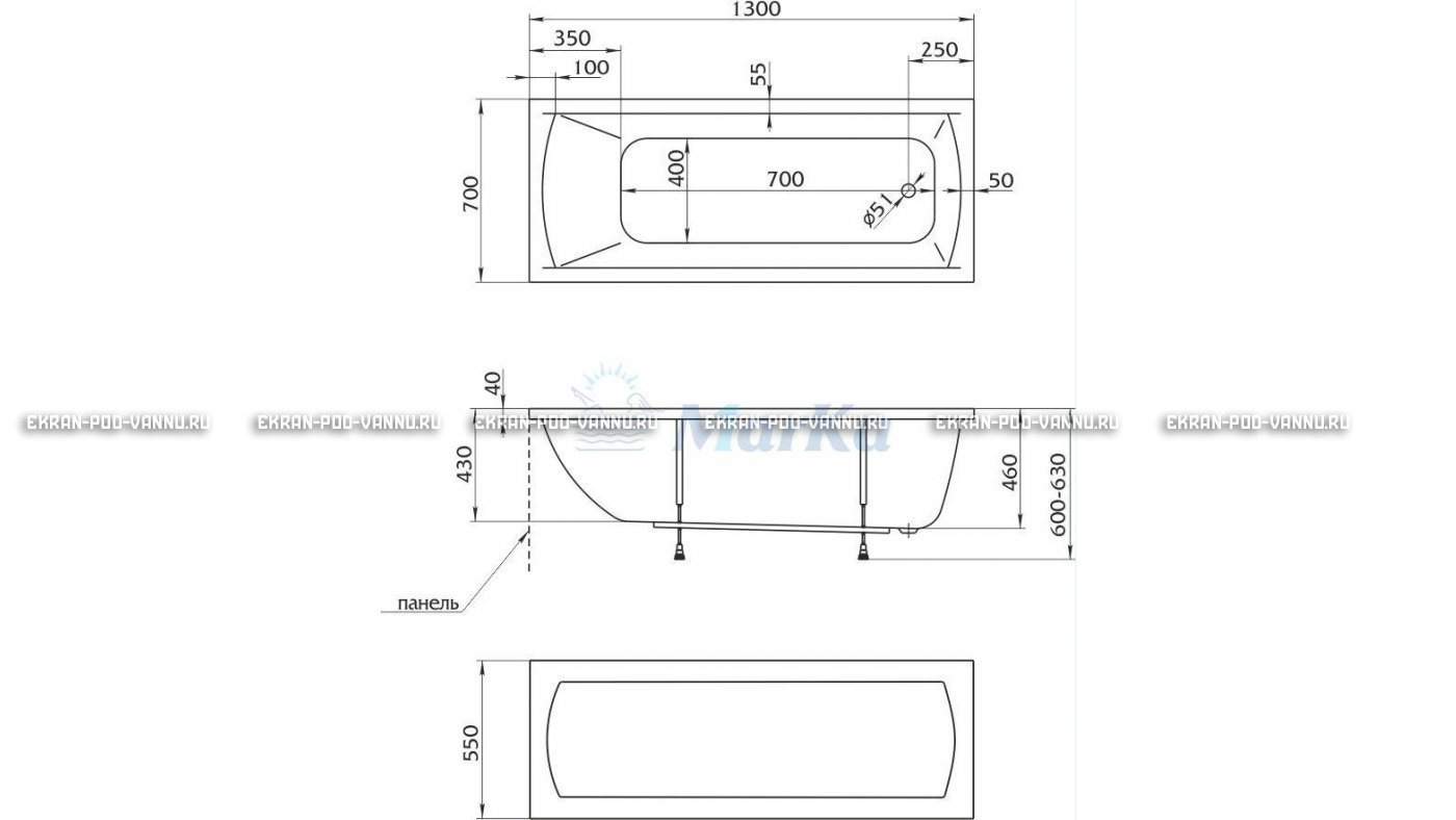 Акриловая ванна 1MarKa Modern 130x70 – купить по цене 8620 руб. в интернет-магазине в городе Липецк картинка 16