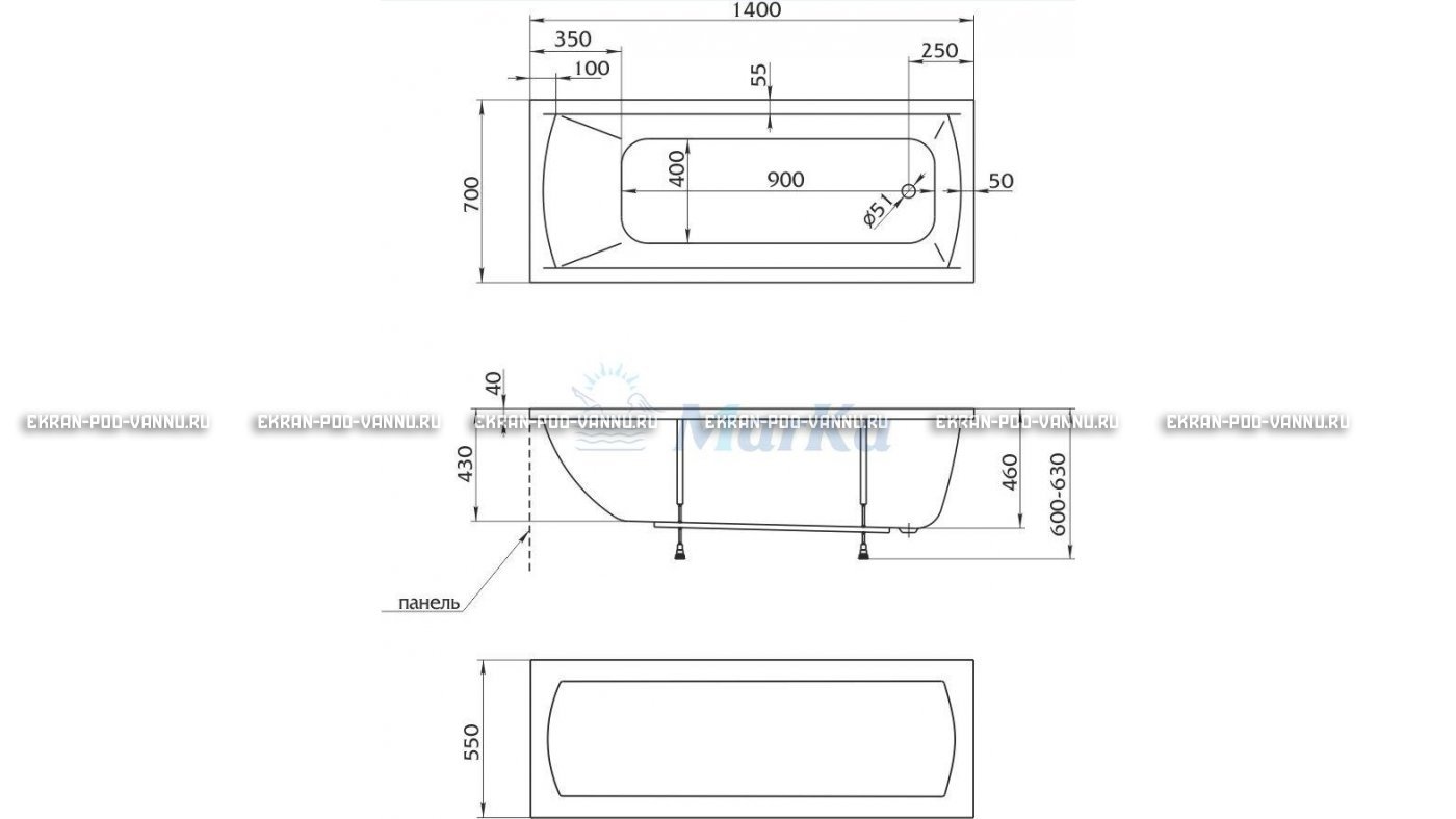 Акриловая ванна 1MarKa Modern 140x70 – купить по цене 8910 руб. в интернет-магазине в городе Липецк картинка 16