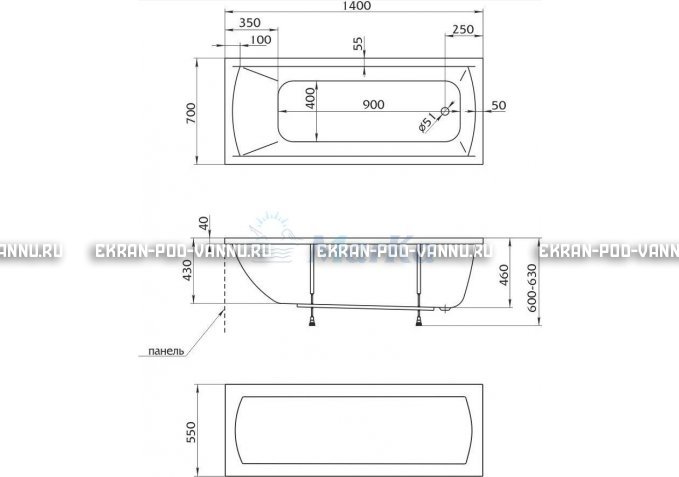 Акриловая ванна 1MarKa Modern 140x70 – купить по цене 8910 руб. в интернет-магазине в городе Липецк картинка 5
