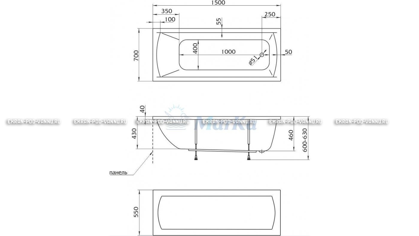 Акриловая ванна 1MarKa Modern 150x70 – купить по цене 9210 руб. в интернет-магазине в городе Липецк картинка 13