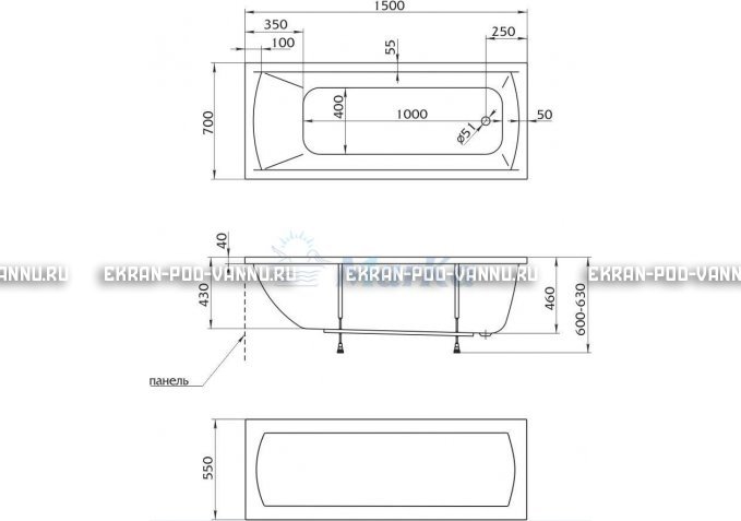 Акриловая ванна 1MarKa Modern 150x70 – купить по цене 9210 руб. в интернет-магазине в городе Липецк картинка 4