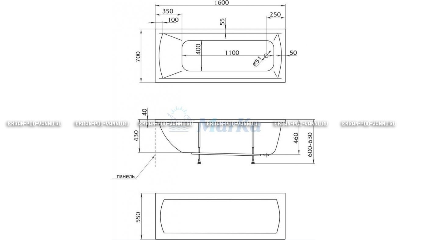 Акриловая ванна 1MarKa Modern 160x70 – купить по цене 9410 руб. в интернет-магазине в городе Липецк картинка 16