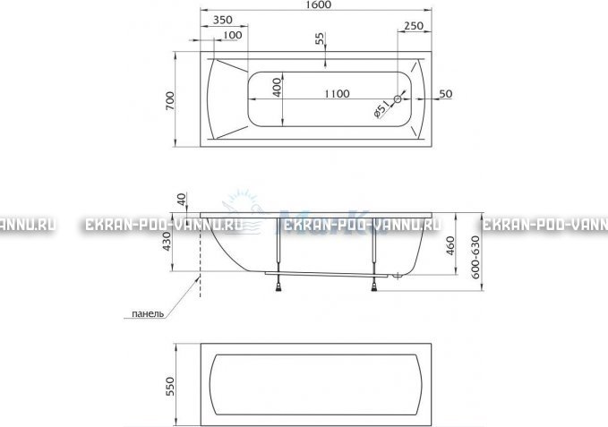 Акриловая ванна 1MarKa Modern 160x70 – купить по цене 9410 руб. в интернет-магазине в городе Липецк картинка 5