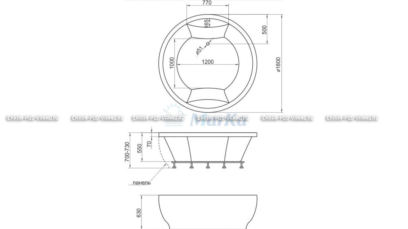 Акриловая ванна 1MarKa Omega 180x180  – купить по цене 42450 руб. в интернет-магазине в городе Липецк картинка 13