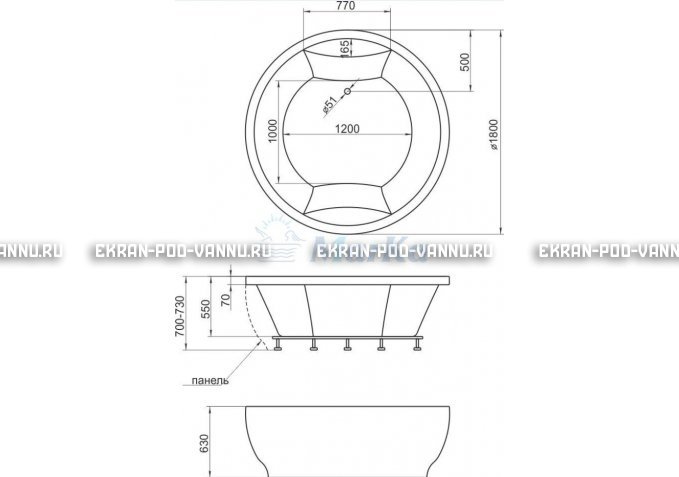 Акриловая ванна 1MarKa Omega 180x180  – купить по цене 42450 руб. в интернет-магазине в городе Липецк картинка 4