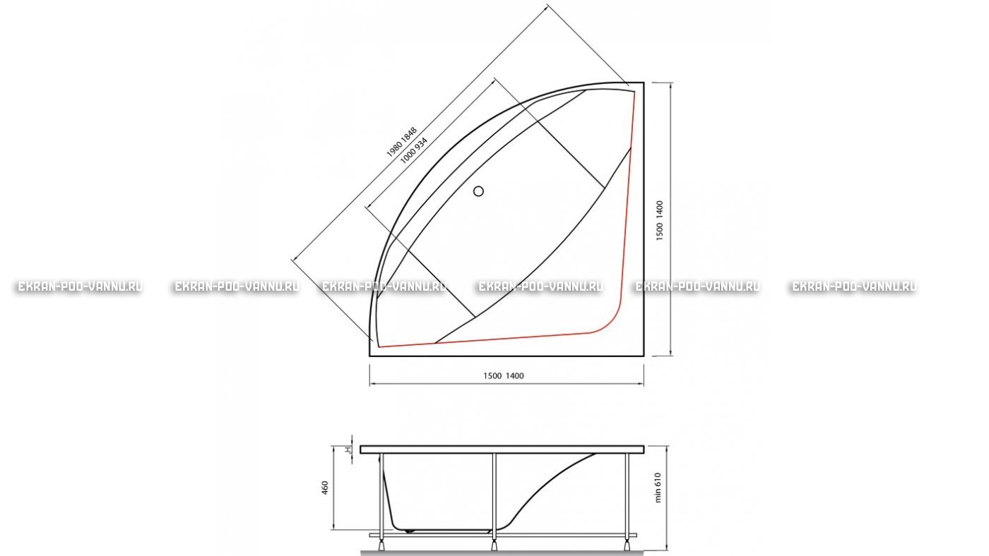 Акриловая ванна Vayer Boomerang 140x140 – купить по цене 53070 руб. в интернет-магазине в городе Липецк картинка 15