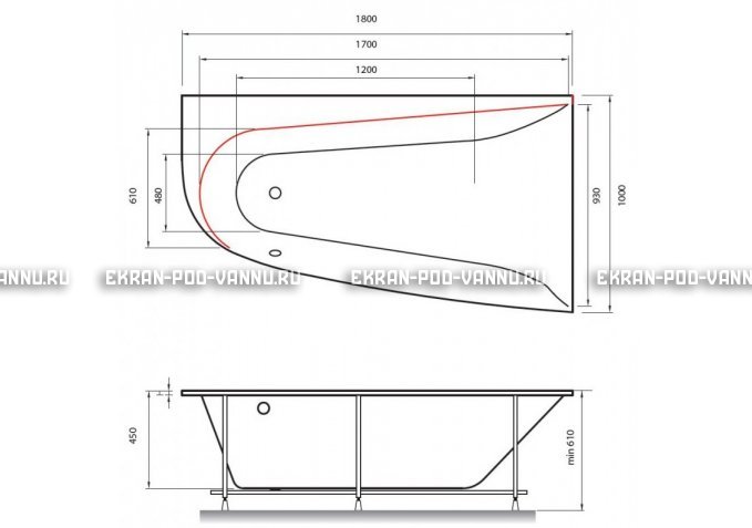 Акриловая ванна Vayer Boomerang 180x100 – купить по цене 53030 руб. в интернет-магазине в городе Липецк картинка 2