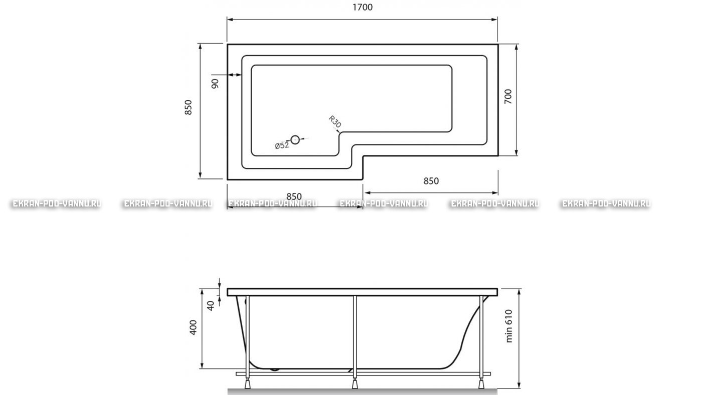 Акриловая ванна Vayer Options 170х70/85 – купить по цене 24110 руб. в интернет-магазине в городе Липецк картинка 13