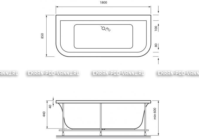 Акриловая ванна Vayer Options BTW 180x85 – купить по цене 25880 руб. в интернет-магазине в городе Липецк картинка 4