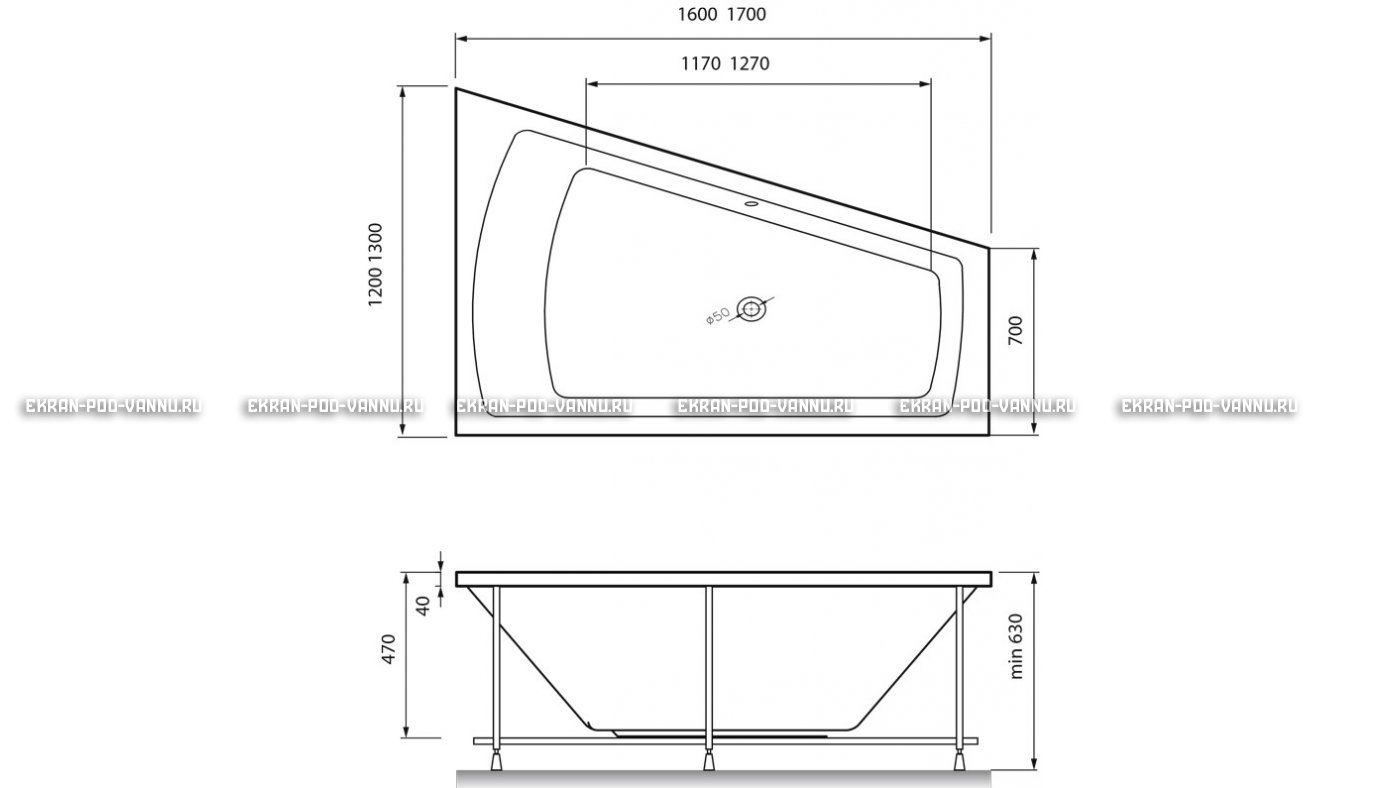 Акриловая ванна Vayer Trinitiy 170x130 – купить по цене 32590 руб. в интернет-магазине в городе Липецк картинка 13