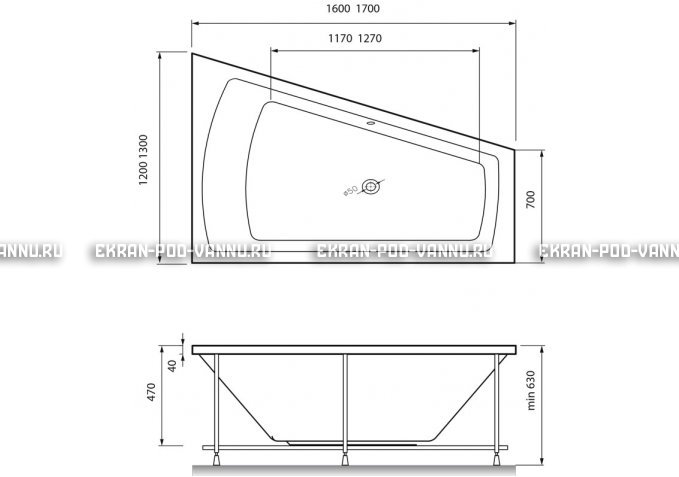 Акриловая ванна Vayer Trinitiy 170x130 – купить по цене 32590 руб. в интернет-магазине в городе Липецк картинка 4